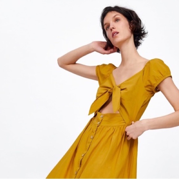 Zara Dresses & Skirts - ZARA Mustard Yellow Tie-Front Dress